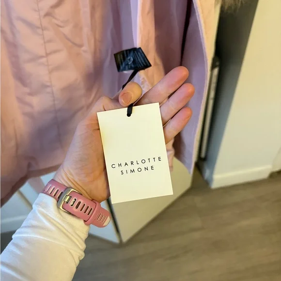 Charlotte Simone Blush Pink Fur Trim Trench Coat - Picture 4 of 4